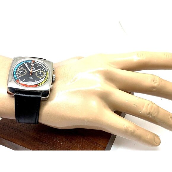 Royce Men's Watch Vintage 1970s Swiss Manual Wind Chronograph Rainbow Bl… - Picture 4 of 15